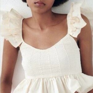 Zara Cream Ruffle PoplinTop
